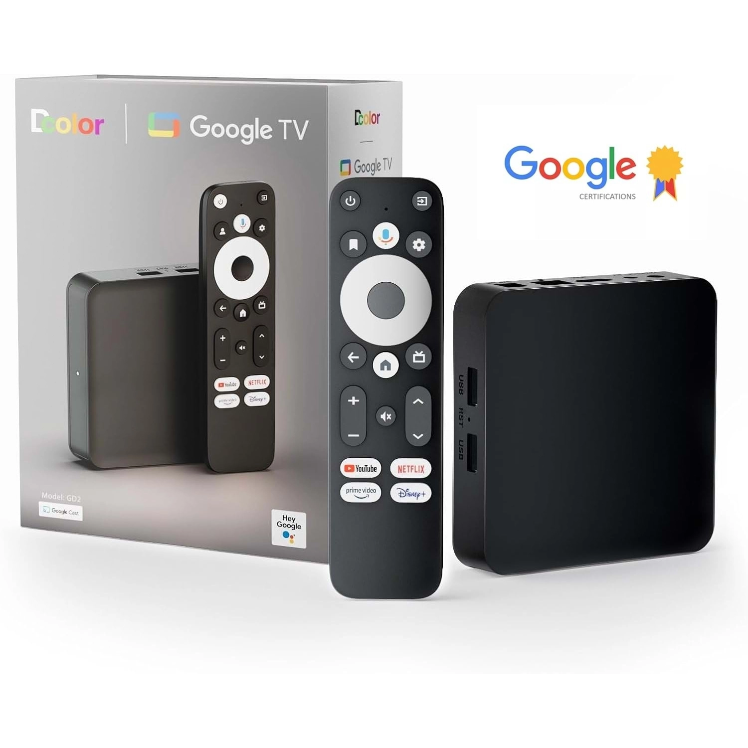 Dcolor GD2 Android 12 Google TV Lisanslı 4K Streaming TV Box Widevine L1 Sertifika 2GB Ram 32GB