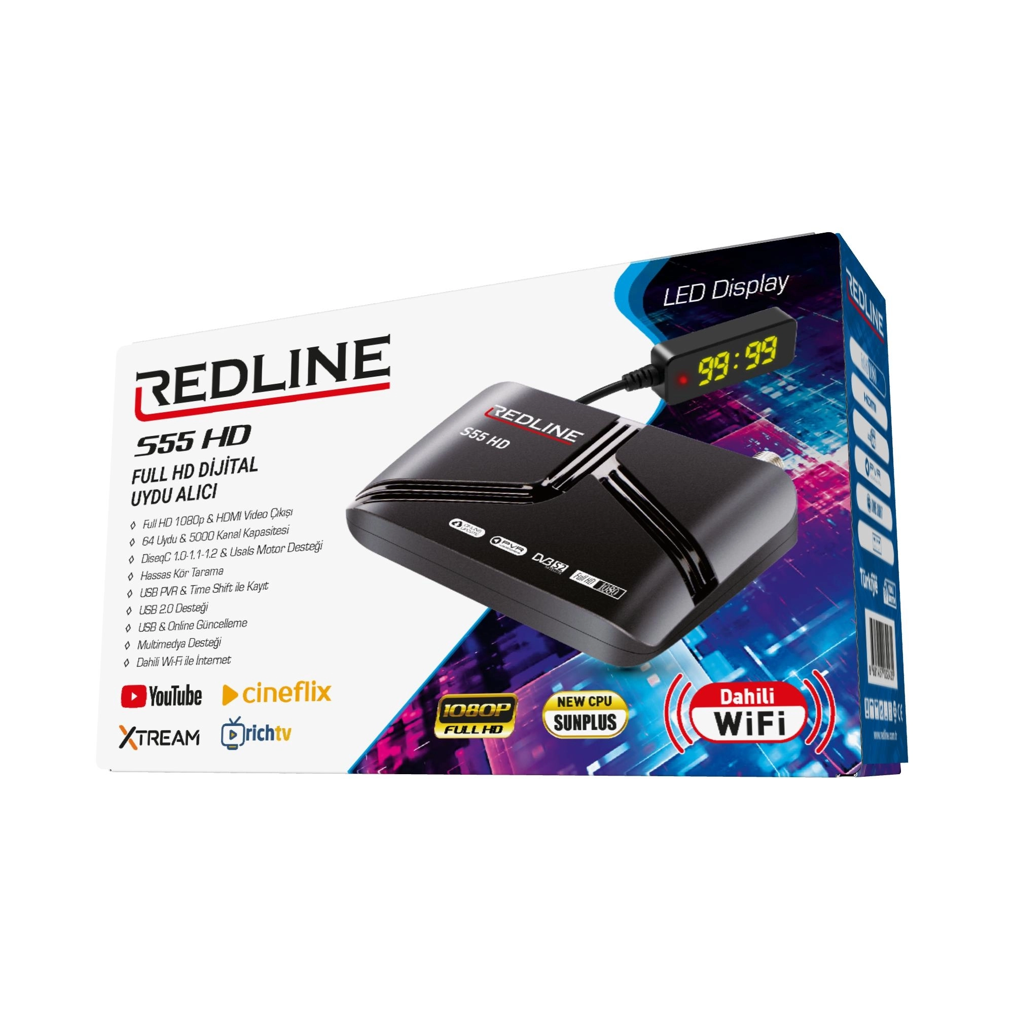 Redline S55 Dahili Wifi Full Hd Uydu Alıcısı Bluetooth kumanda