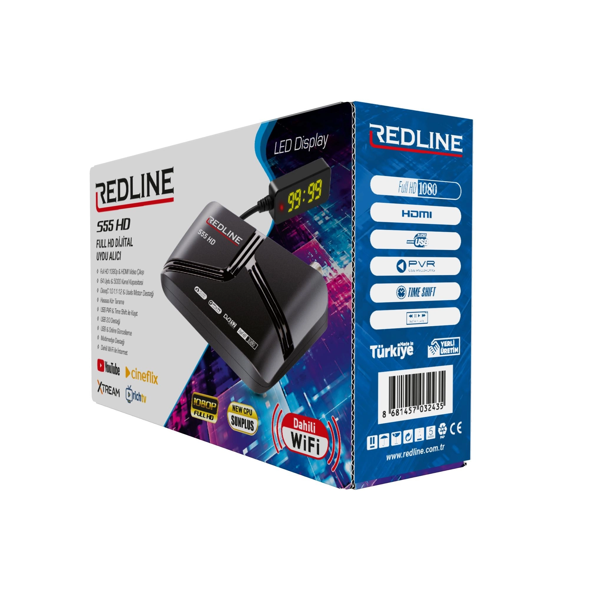 Redline S55 Dahili Wifi Full Hd Uydu Alıcısı Bluetooth kumanda