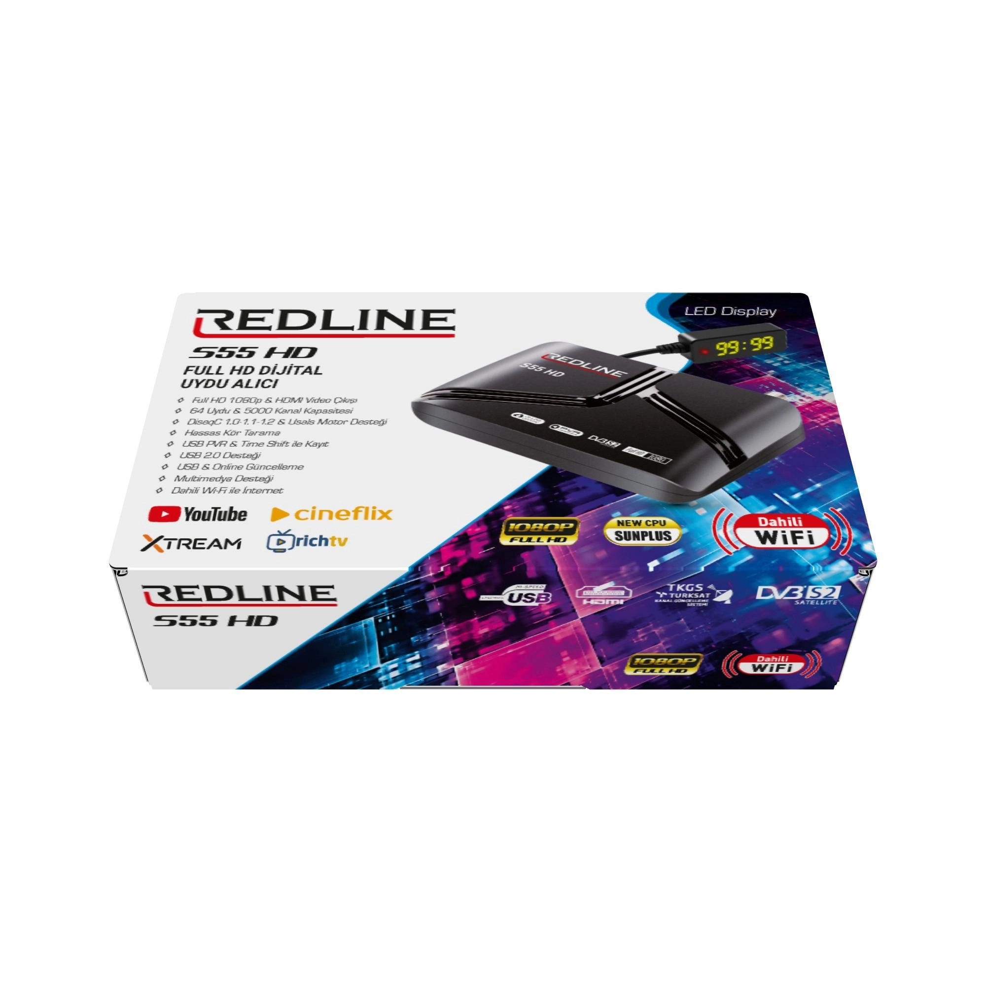 Redline S55 Dahili Wifi Full Hd Uydu Alıcısı Bluetooth kumanda